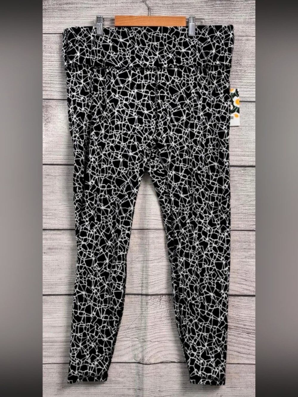 Diane Von Furstenberg Black Leggings with White Abstract Web Print